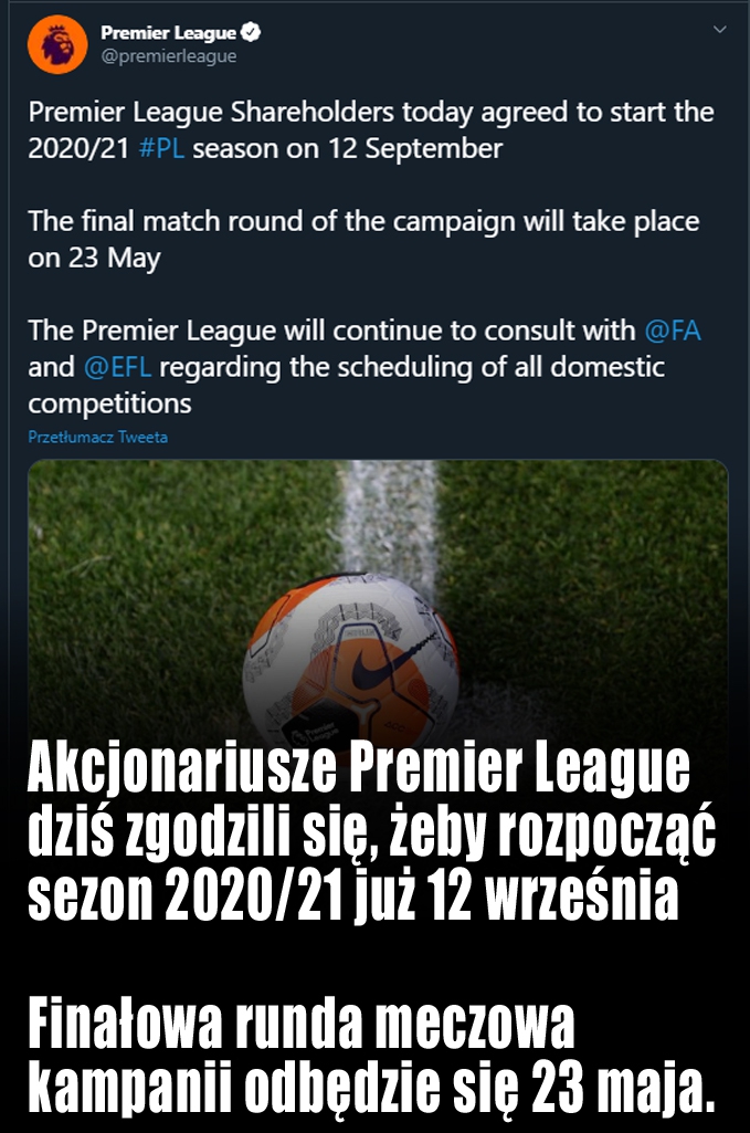 JEST DECYZJA ws. terminu nowego sezonu Premier League!